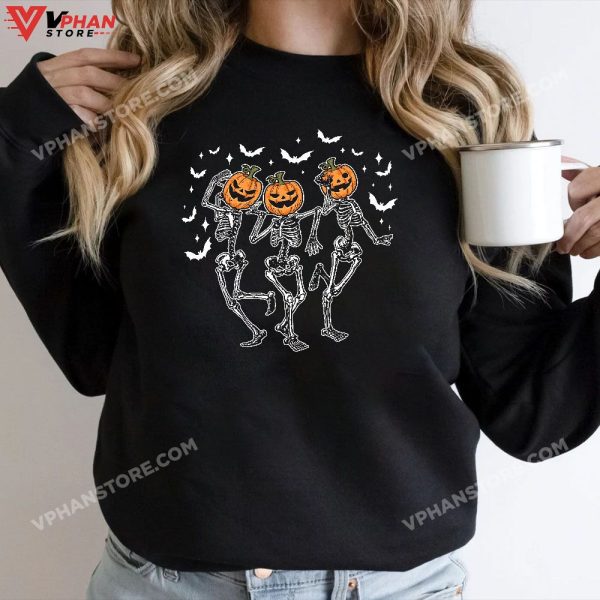 Funny Halloween Pumpkin Dancing Skeleton Costume T-Shirt