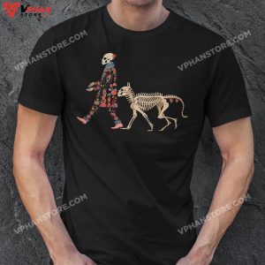 Funny Irish Wolfhound Skeleton Dog Walking Halloween T Shirt 1