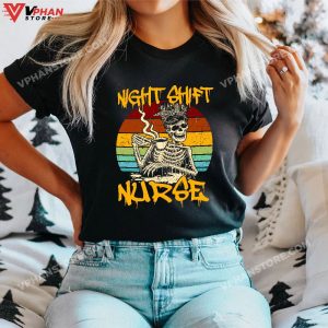 Funny Night Shift Nurse Skeleton Halloween RN Nurses Women T Shirt 1 1