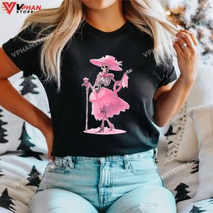 Funny Skeleton Breast Cancer Awareness Girl Halloween Women Pink T Shirt 1