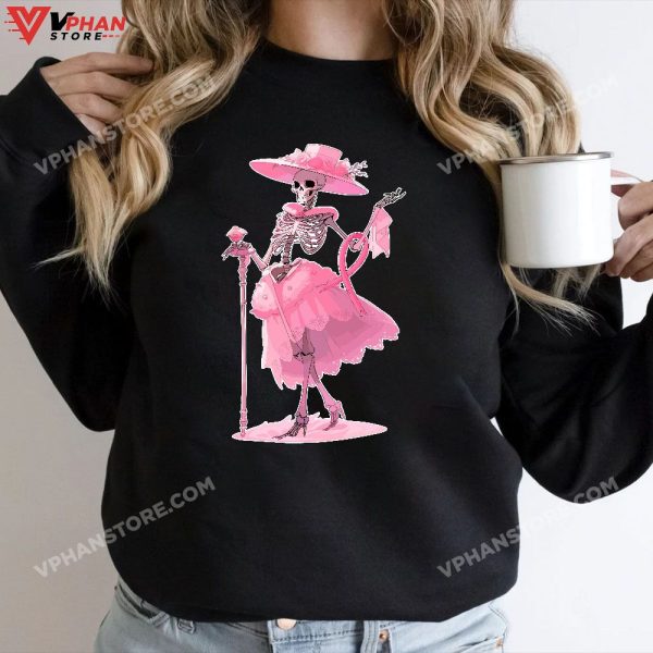 Funny Skeleton Breast Cancer Awareness Girl Halloween Women Pink T-Shirt