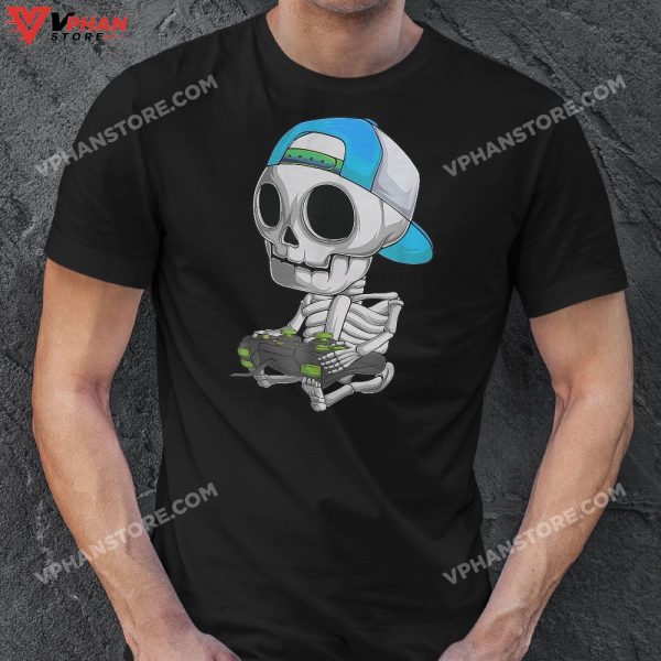 Gamer Skeleton Halloween Costume Boys Men Kids Youth Teens T-Shirt