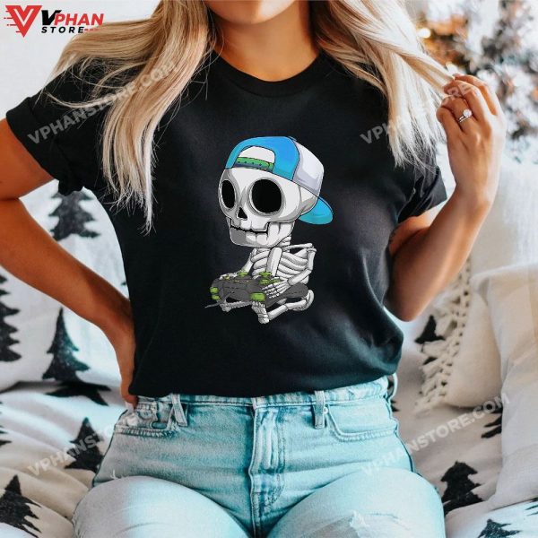 Gamer Skeleton Halloween Costume Boys Men Kids Youth Teens T-Shirt