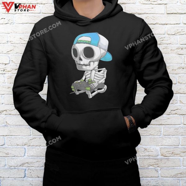 Gamer Skeleton Halloween Costume Boys Men Kids Youth Teens T-Shirt