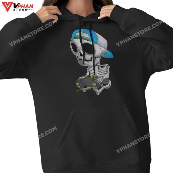 Gamer Skeleton Halloween Costume Boys Men Kids Youth Teens T-Shirt