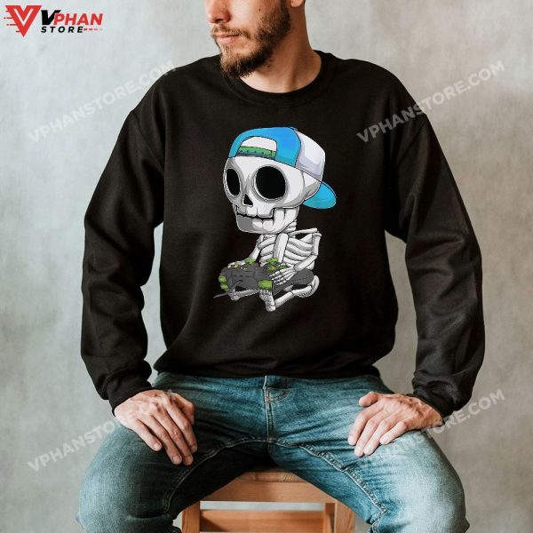 Gamer Skeleton Halloween Costume Boys Men Kids Youth Teens T-Shirt