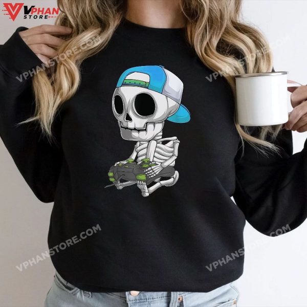 Gamer Skeleton Halloween Costume Boys Men Kids Youth Teens T-Shirt