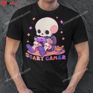 Gaming Halloween Skeleton Scary Gamer Boys Kids T Shirt 1