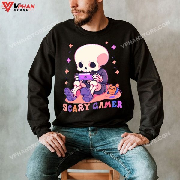 Gaming Halloween Skeleton Scary Gamer Boys Kids T-Shirt