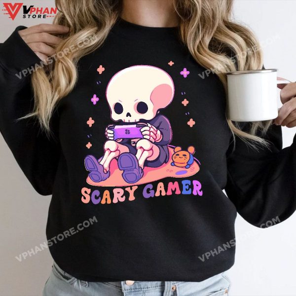 Gaming Halloween Skeleton Scary Gamer Boys Kids T-Shirt