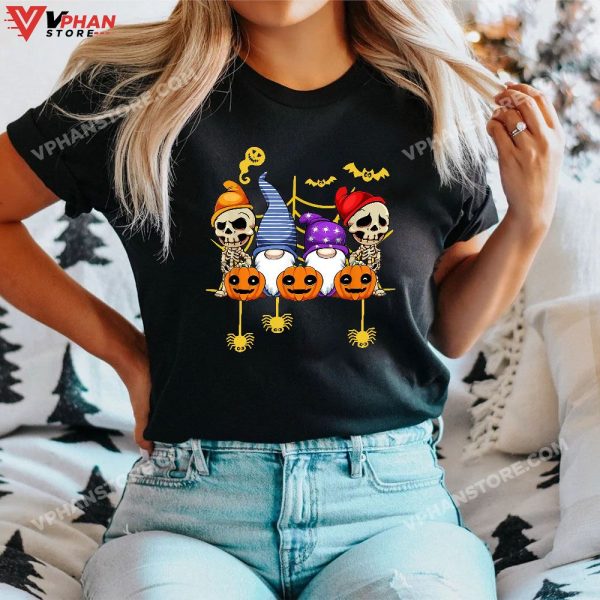 Gnomes Skeleton Lazy Halloween Costume Cute Gnome Skull T-Shirt