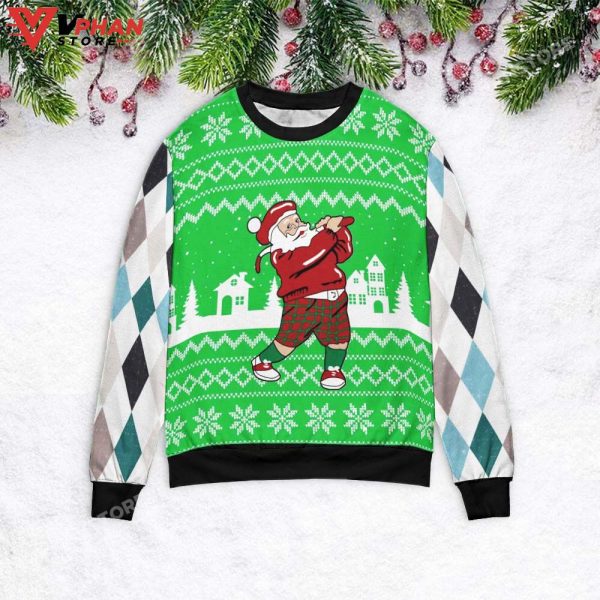 Golfer Santa Ugly Christmas Sweater, Cute Funny Sweater