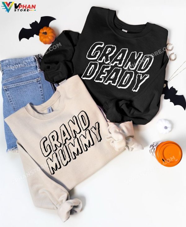 Grand Mummy Deady Halloween Matching Couples Shirt Grandma Grandpa Pregnant Couple Halloween Costumes