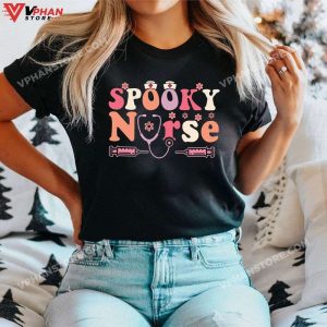 Spooky School Nurse Halloween Groovy Cute Halloween T-Shirt, Halloween Nurse Shirts