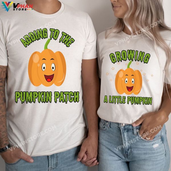 Growing A Little Pumpkin Halloween Pregnancy Announcement Shirts Pregnant Couple Halloween Costumes