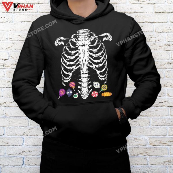 Halloween Candy Xray Skeleton Costume For Men Women Kid Boys T-Shirt