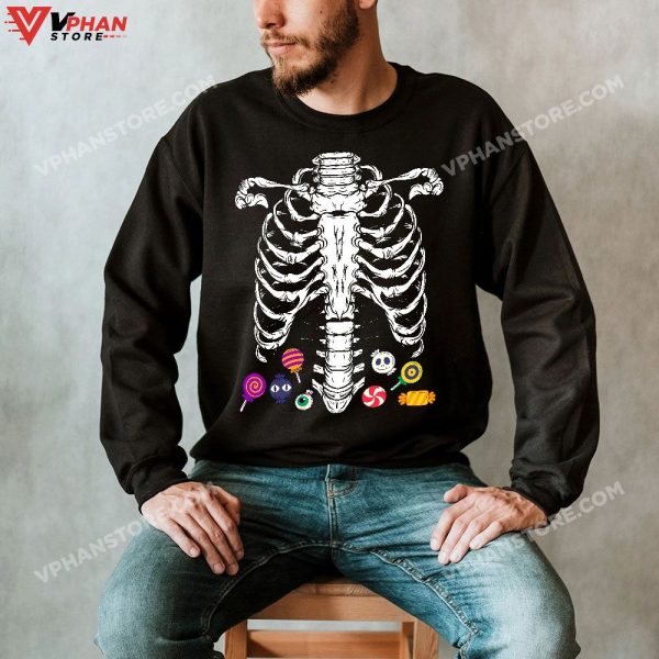 Halloween Candy Xray Skeleton Costume For Men Women Kid Boys T-Shirt