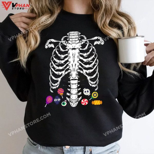 Halloween Candy Xray Skeleton Costume For Men Women Kid Boys T-Shirt