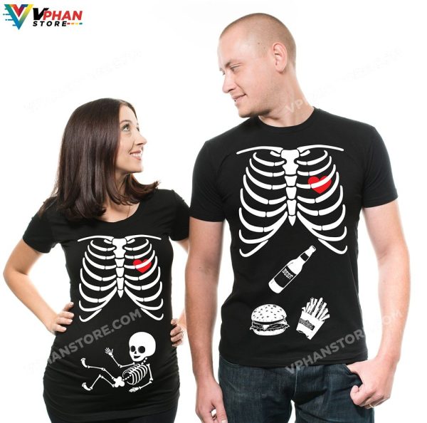 Halloween Couple Pregnancy Skeleton X-Ray Baby Boy Girl Dad Mom To Be Maternity Costume