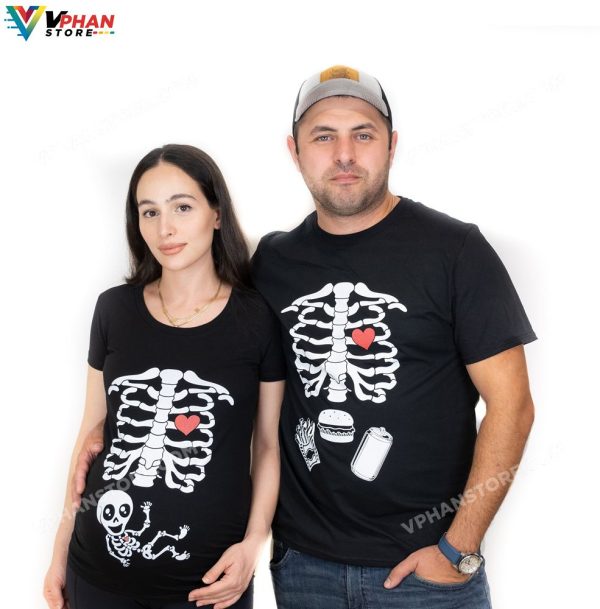 Halloween Couple Skeleton X-ray Maternity Costume Pregnancy Baby Dad Mom To Be Gift