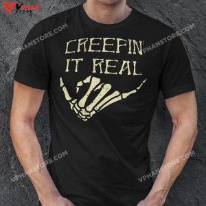 Halloween Creepin' It Real Skeleton Hand Hang Loose Funny T Shirt 1