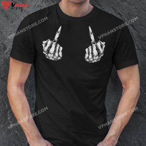 Halloween Middle Finger Skeleton Hand Skull Men Women Gifts T Shirt 1