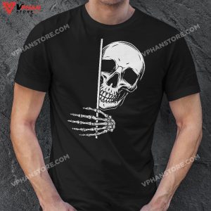 Halloween Peeking Skeleton Scary Boys Girls Kids T Shirt 1