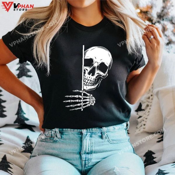 Halloween Peeking Skeleton Scary Boys Girls Kids T-Shirt