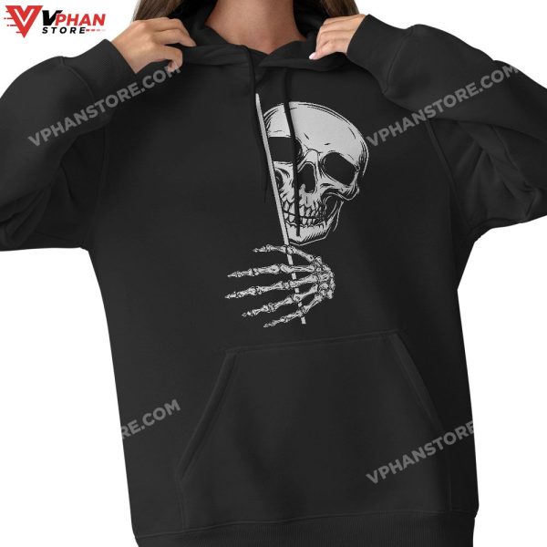 Halloween Peeking Skeleton Scary Boys Girls Kids T-Shirt