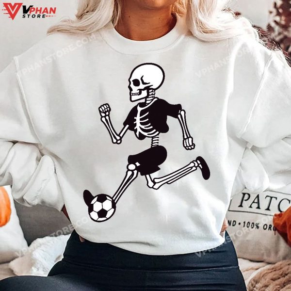 Halloween Skeleton Soccer Player Boys Kids T-Shirt, Skeleton Costume