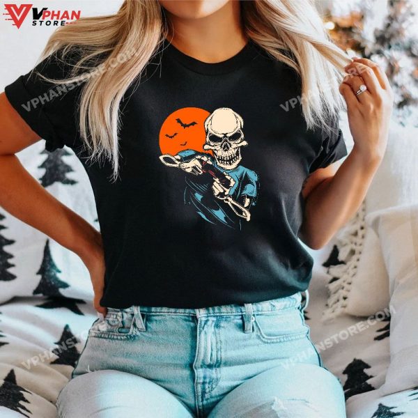 Halloween Skeleton Vintage Gamer Funny Gaming Boys Kids Teen T-Shirt