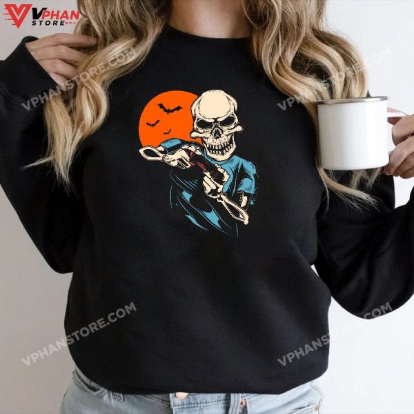 Halloween Skeleton Vintage Gamer Funny Gaming Boys Kids Teen T-Shirt