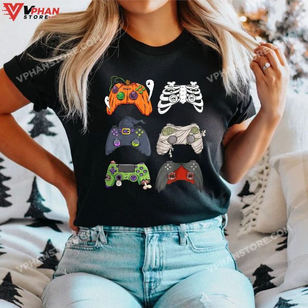 Halloween Skeleton Zombie Gaming Controllers Mummy Boys Kids T-Shirt