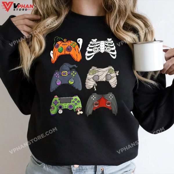 Halloween Skeleton Zombie Gaming Controllers Mummy Boys Kids T-Shirt