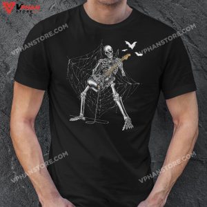 Happy Skeleton Guitar Guy Spooky Halloween Rock Band Concert T Shirt 1