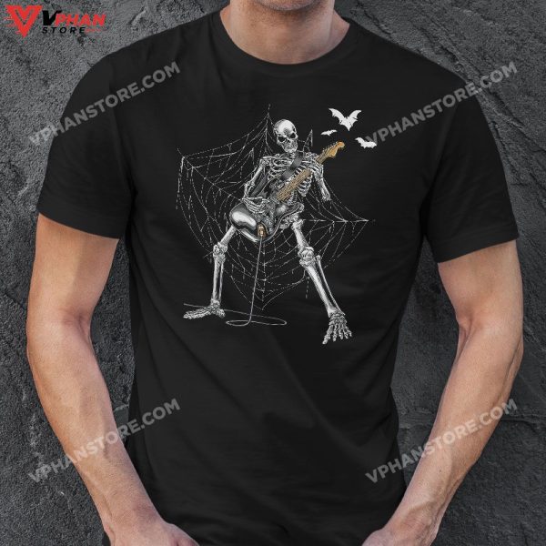 Happy Skeleton Guitar Guy Spooky Halloween Rock Band Concert T-Shirt