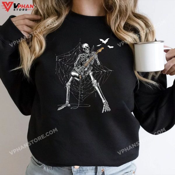 Happy Skeleton Guitar Guy Spooky Halloween Rock Band Concert T-Shirt