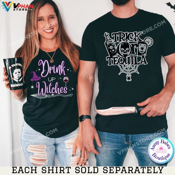 His And Hers Trick Or Tequila Drink Up Witches Funny Couples Halloween Costumes