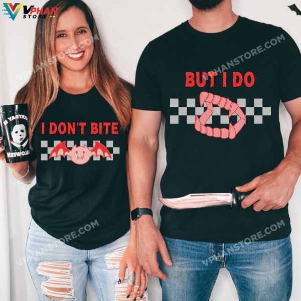 I Dont Bite But I Do Funny Couples Halloween Matching Party Shirt