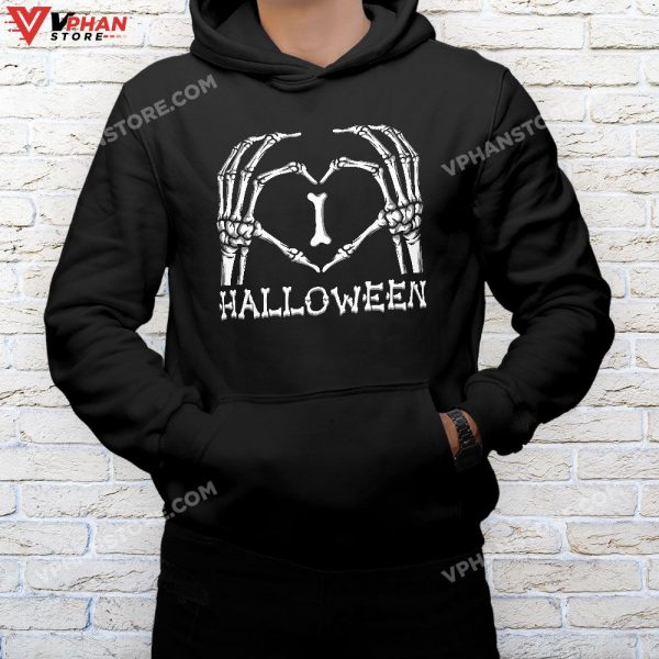 I Love Hallowen Shirt, I Heart Halloween Skeleton Hand Custome