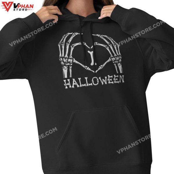 I Love Hallowen Shirt, I Heart Halloween Skeleton Hand Custome