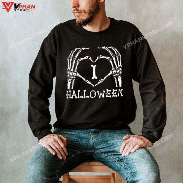 I Love Hallowen Shirt, I Heart Halloween Skeleton Hand Custome