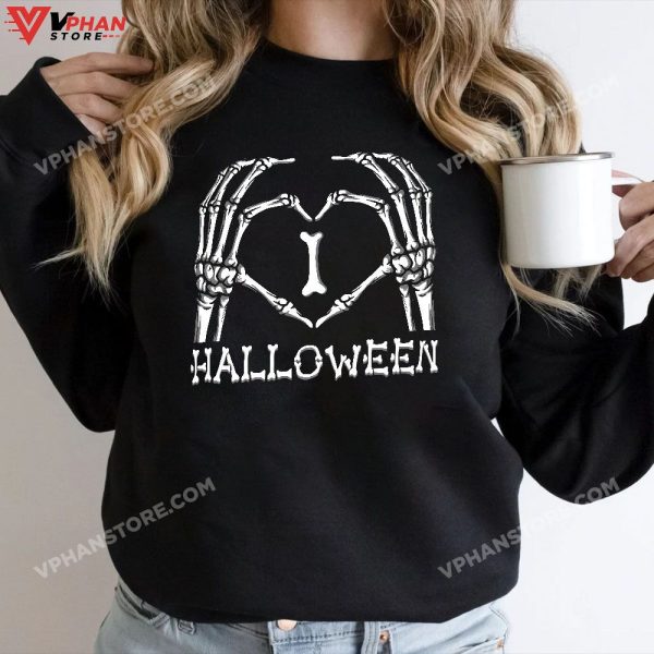 I Love Hallowen Shirt, I Heart Halloween Skeleton Hand Custome