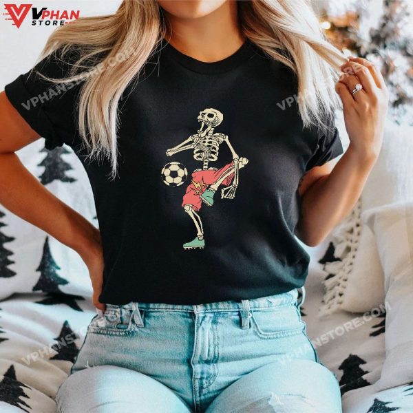 Kids Skeleton Soccer Shirt Halloween Sport Player Costume T-Shirt