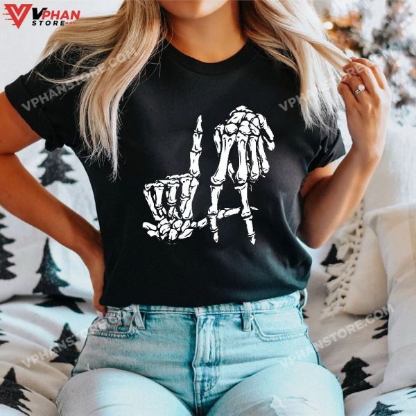 La Hand Sign Lazy DIY Halloween Costume Skeleton Los Angeles T-Shirt