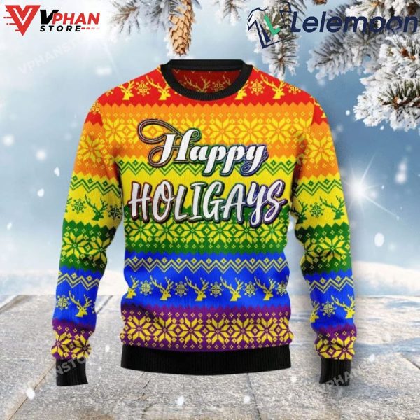 Lgbt Gay Pride Happy Holigays Ugly Christmas Sweater