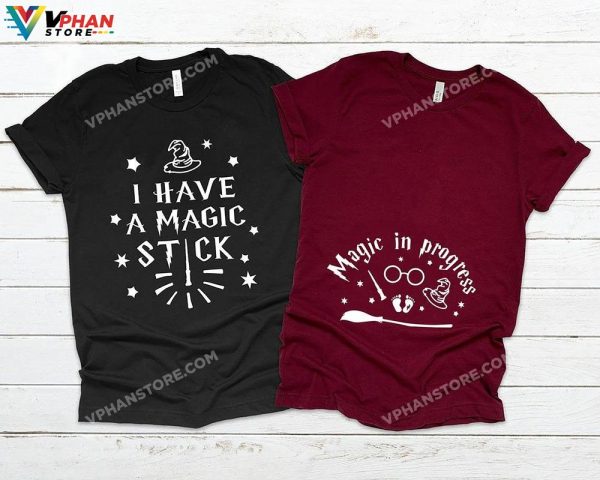 Magic In Progress Couples Matching Maternity Shirt Harry Potter Pregnant Couple Halloween Costumes Pregnancy Announcement Baby Shower Gift