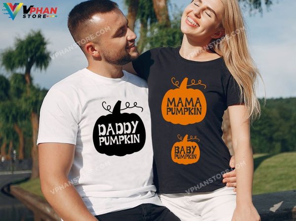 Mama Daddy Baby Pumpkin Pregnancy Announcement Couples Shirt Pregnant Couple Halloween Costumes