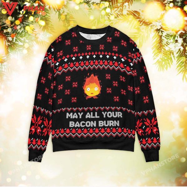 May All Your Bacon Burn Christmas Sweater, Meme Vintage Gift