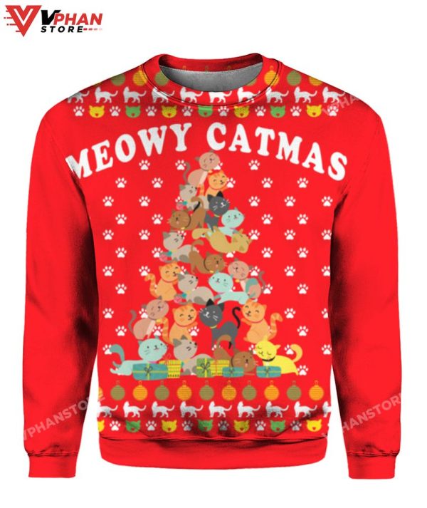 Meowy Catmas 3D Christmas Vintage Retro Sweater